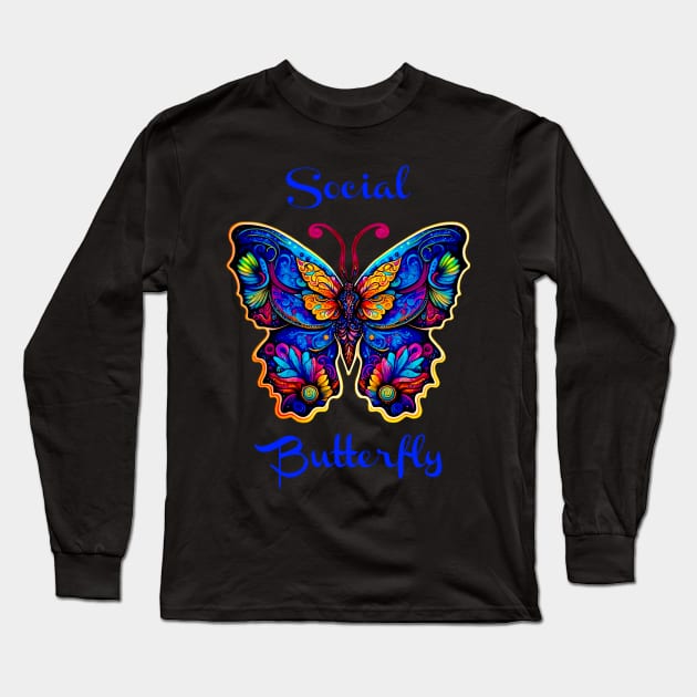 Colorful extrovert Social Butterfly Long Sleeve T-Shirt by Atteestude